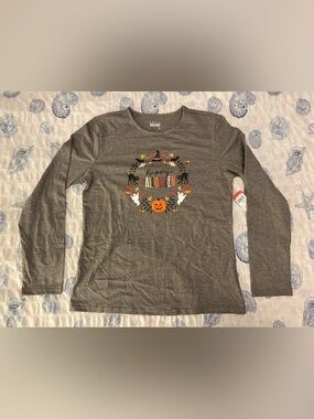 Cute Long Sleeve Gray Halloween Tee